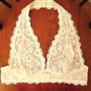 Free People Galloon Lace Halter Bra, M Ivory